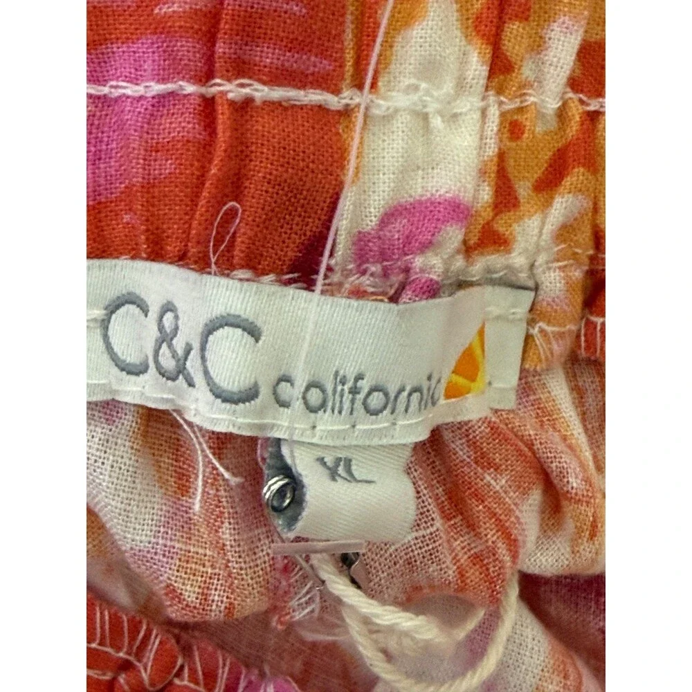 C&C California Linen Blend Wide Leg Pull On Pants XL Pink Orange Boho Resort NWT - Picture 8 of 10